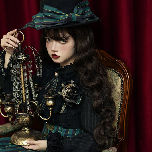 Miss Point - Stripped Lolita Headband Veil Hat Clip Necklace