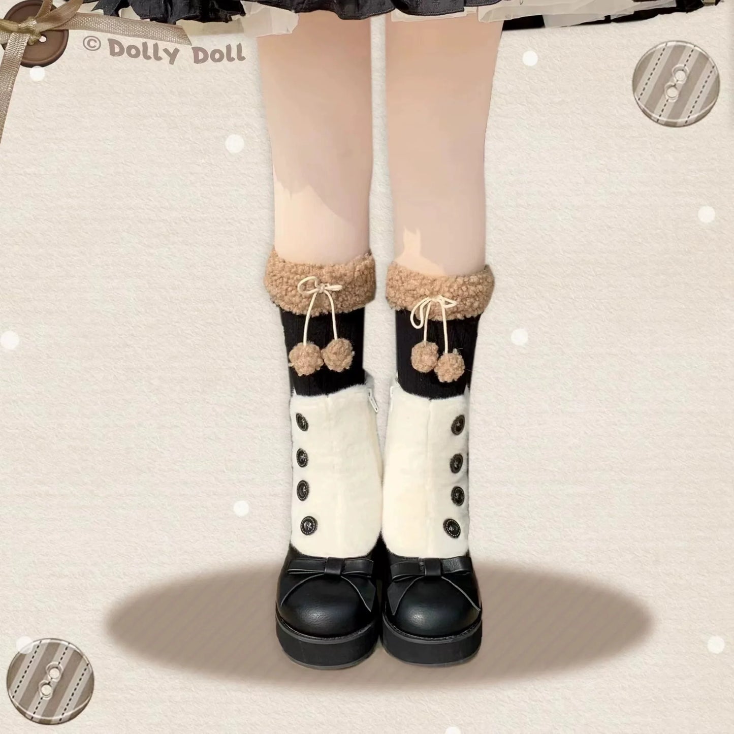 Dolly Doll - Winter Lolita Boots Fur Mary Jane Lolita Low Heel Shoes