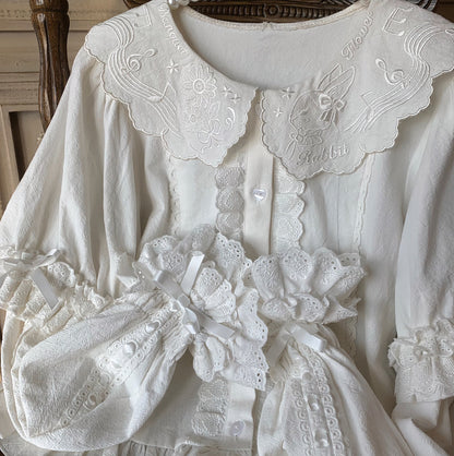 Flower Banquet - Kawaii Lolita Cotton Bunny Embroidery Blouse