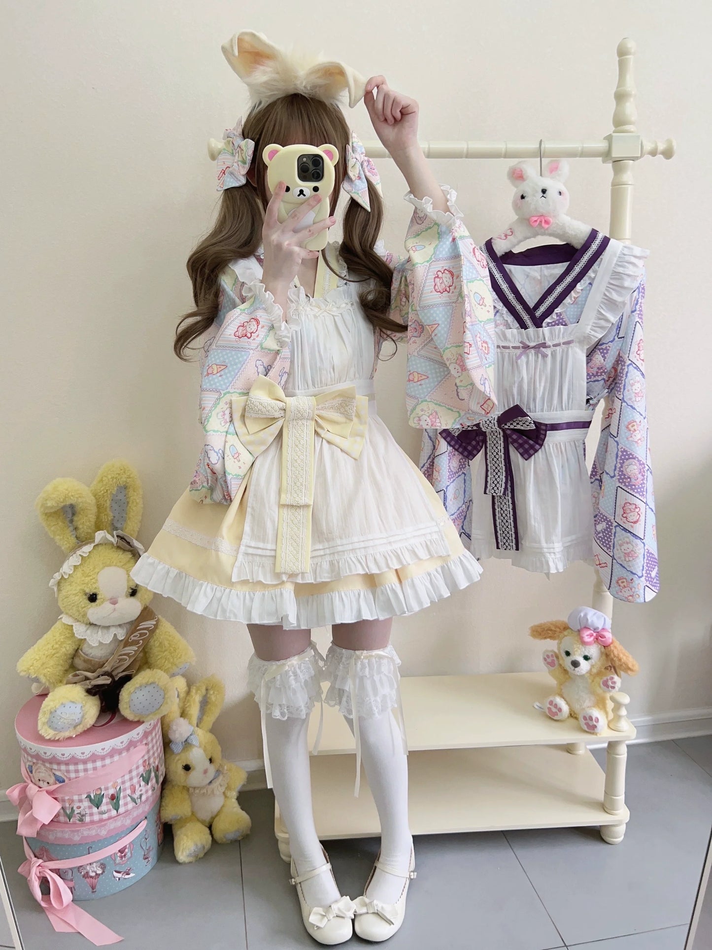 Sugar Girl - Showa Sweetness - Maid Wa Lolita Skirt Set Cute Summer Lolita Bow Apron