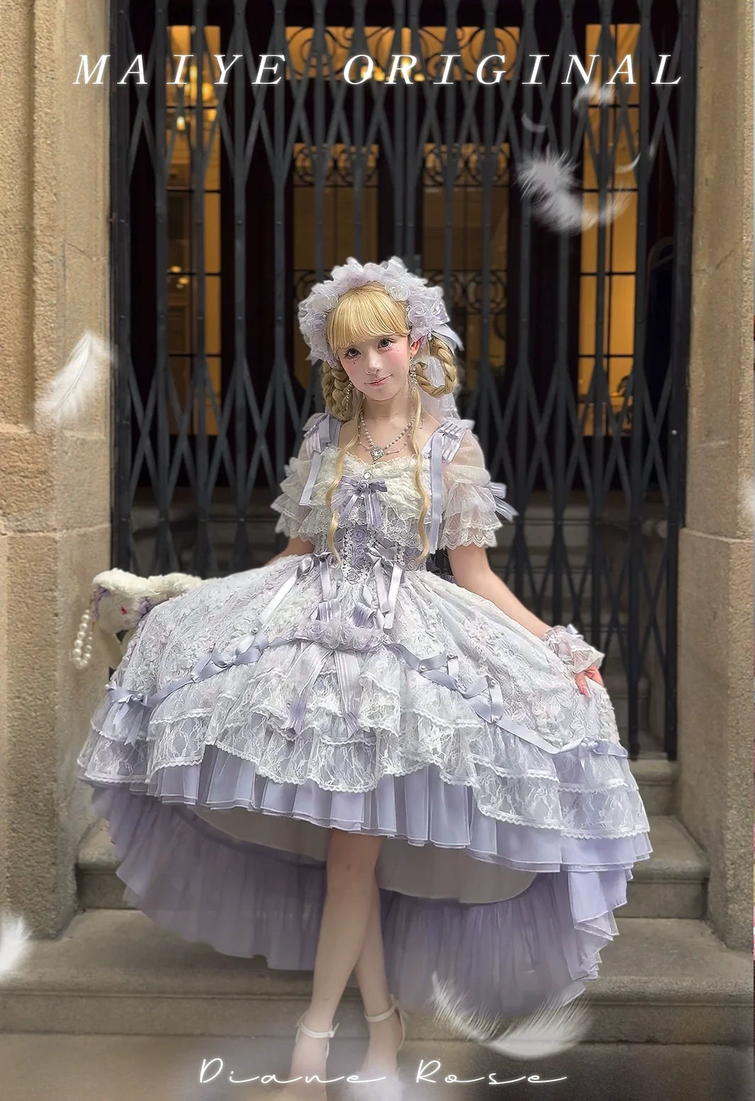 MieYe - Diana Rose - Bridal Lolita Dress Short Wedding OP with Accessories