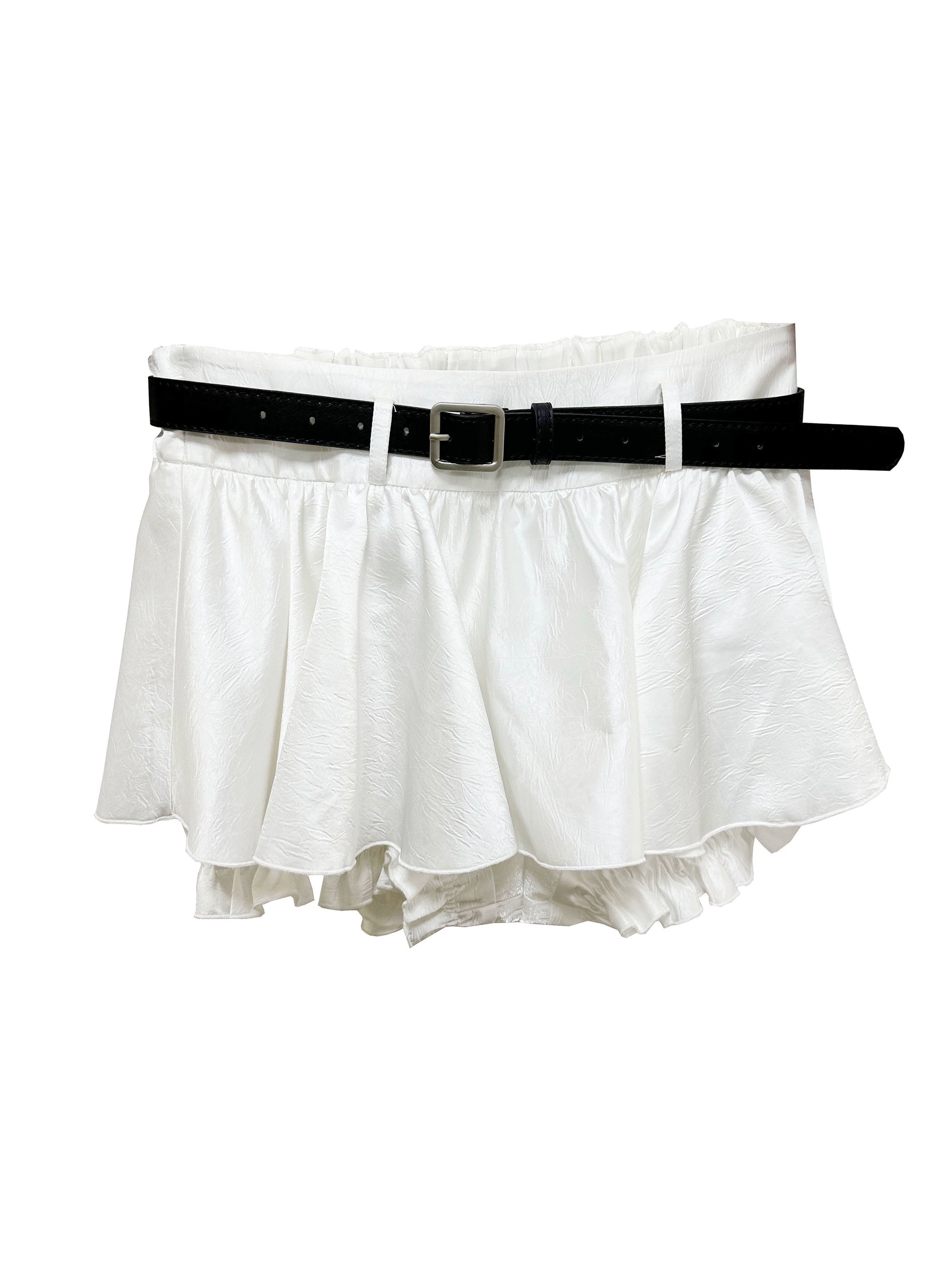 Belt Decoration Ruffled Mini Skirt