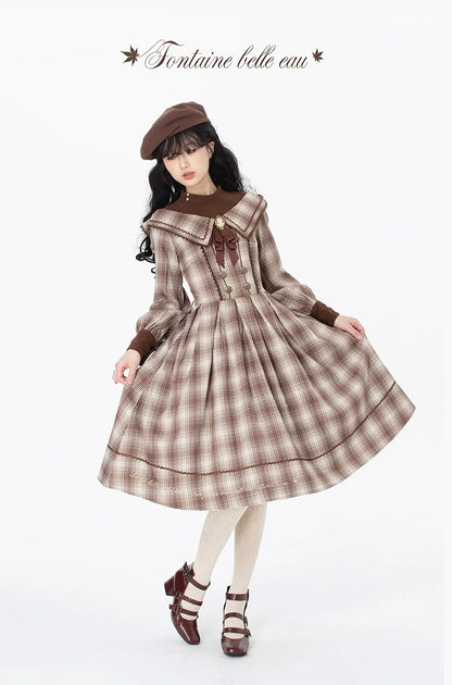 ZeeYe - Maple Dan Bai Lu - Classic Lolita Plaid Dress Long Sleeved OP