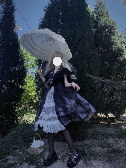Cornfield Lolita - Silent Church - Gothic Lolita JSK Dress Printed Dress Thin Shawl Set