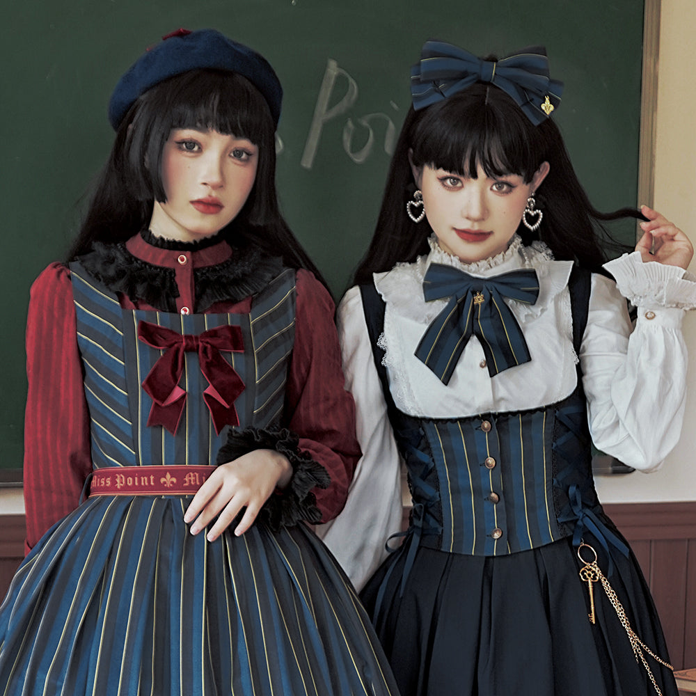 Miss Point - Stripped Lolita Headband Veil Hat Clip Necklace