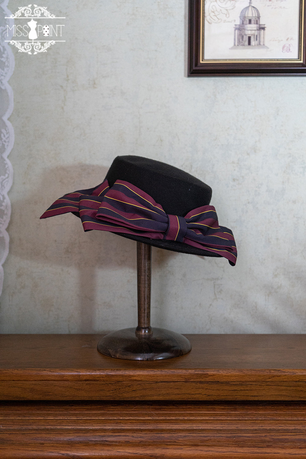 Miss Point - Stripped Lolita Headband Veil Hat Clip Necklace