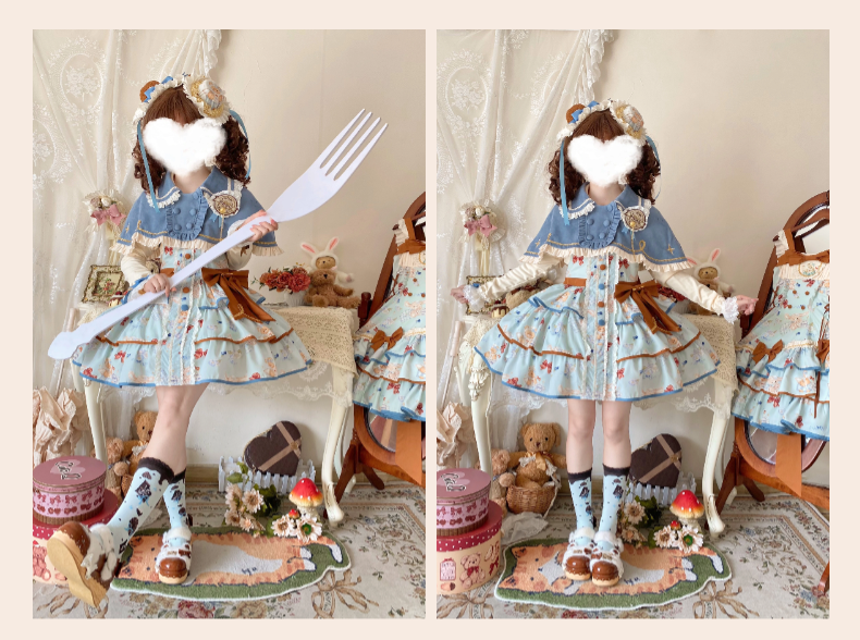 Cheese Mee Mee - Seaside Tea Party - Sweet Lolita Dress Cute Print JSK and Cape