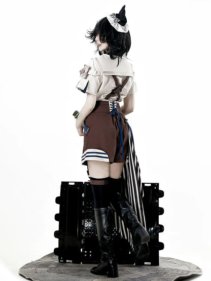 Designer's Gift - Voyager's Daily - Ouji Lolita Suspender Shorts Set with Shirt & Trailing