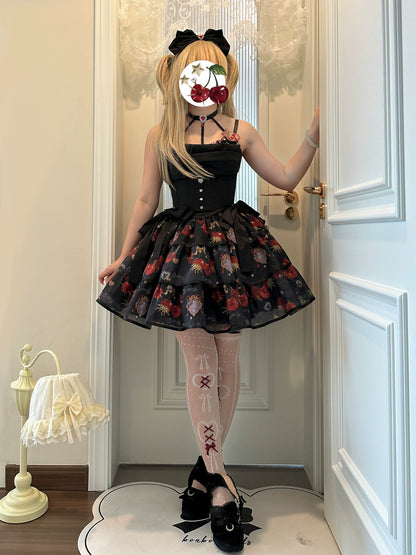 Gloaming - Sweet Lolita Cherry print Short Sleeve OP and SK Set