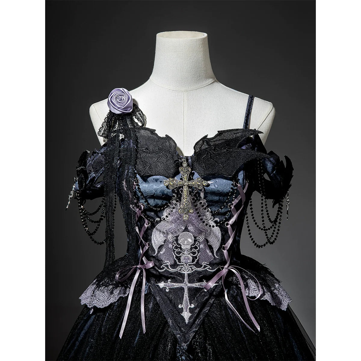 Your Princess - Withered Bone Specter - Gothic Lolita Skirt Set, Rose & Skeleton Hand Decor