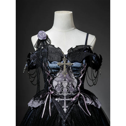 Your Princess - Withered Bone Specter - Gothic Lolita Skirt Set, Rose & Skeleton Hand Decor