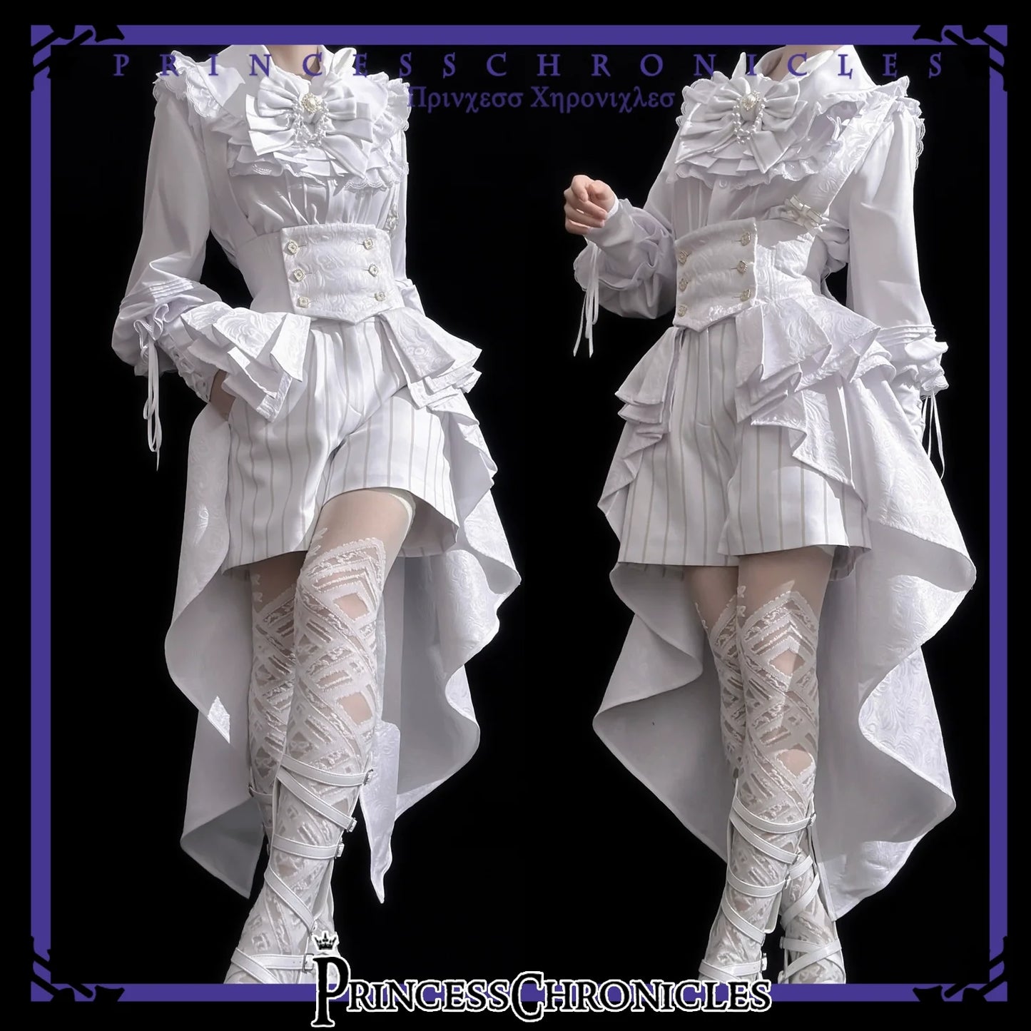 Princess Chronicles - Rabbit Theater White Moonlight - Ouji Lolita Shorts Set, Rabbit Hat