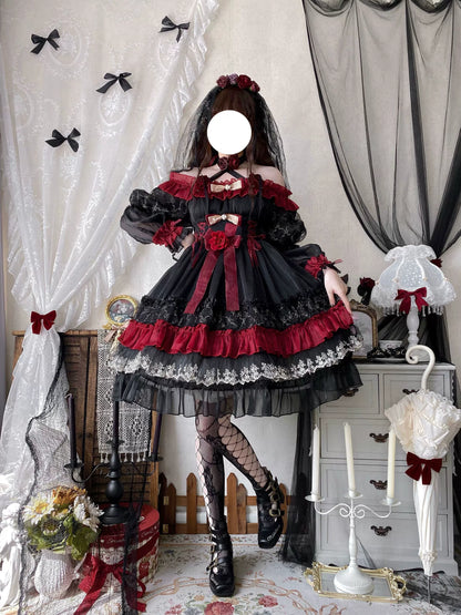 Uncle's Workshop - Night of Berea - Gothic Lolita OP Black and Red Lolita Dress