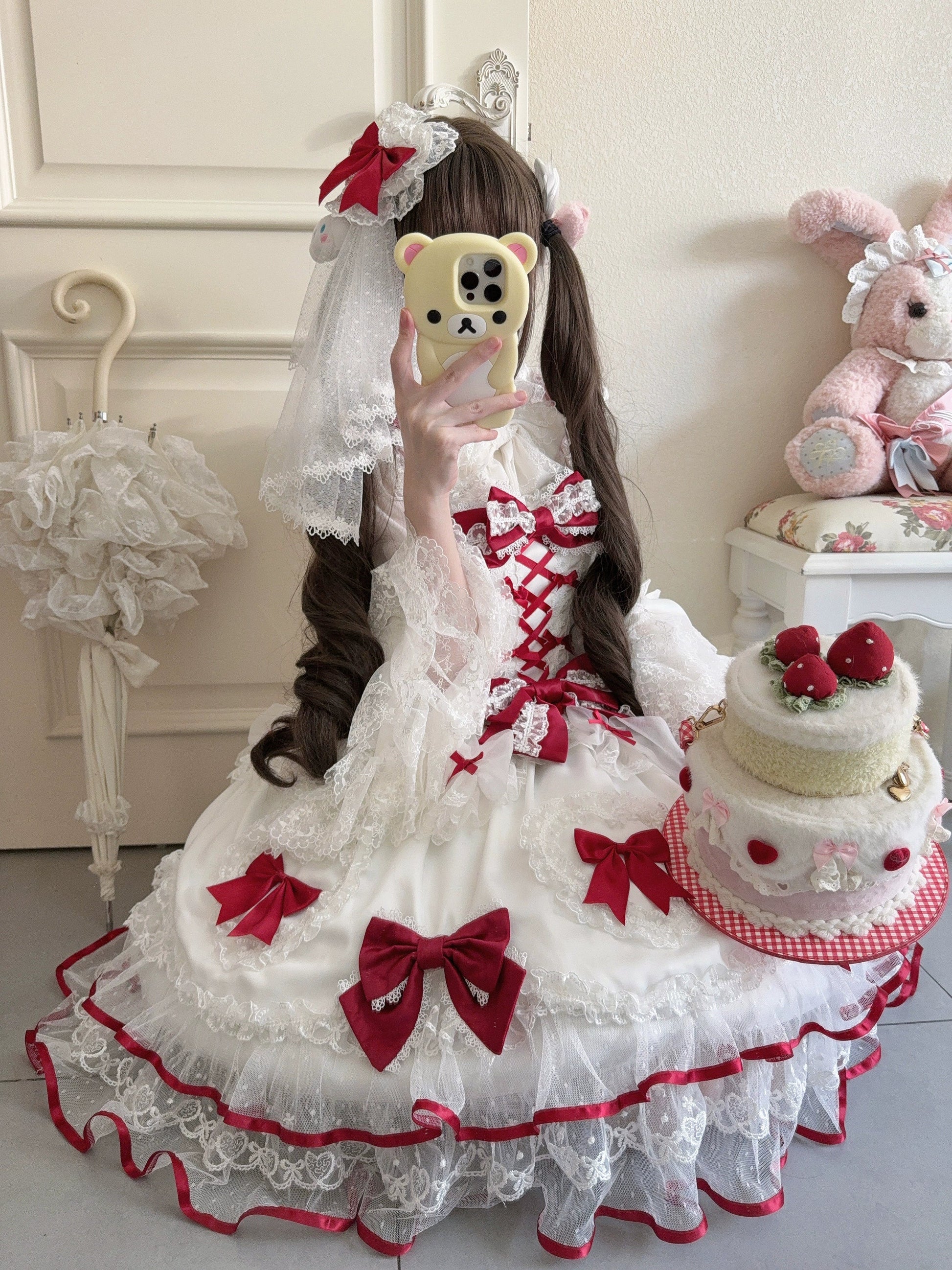 Sugar Girl - Velvet Sweetheart - Doll-like Sweet Lolita Jumper Dress, Bow Accents