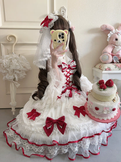 Sugar Girl - Velvet Sweetheart - Doll-like Sweet Lolita Jumper Dress, Bow Accents