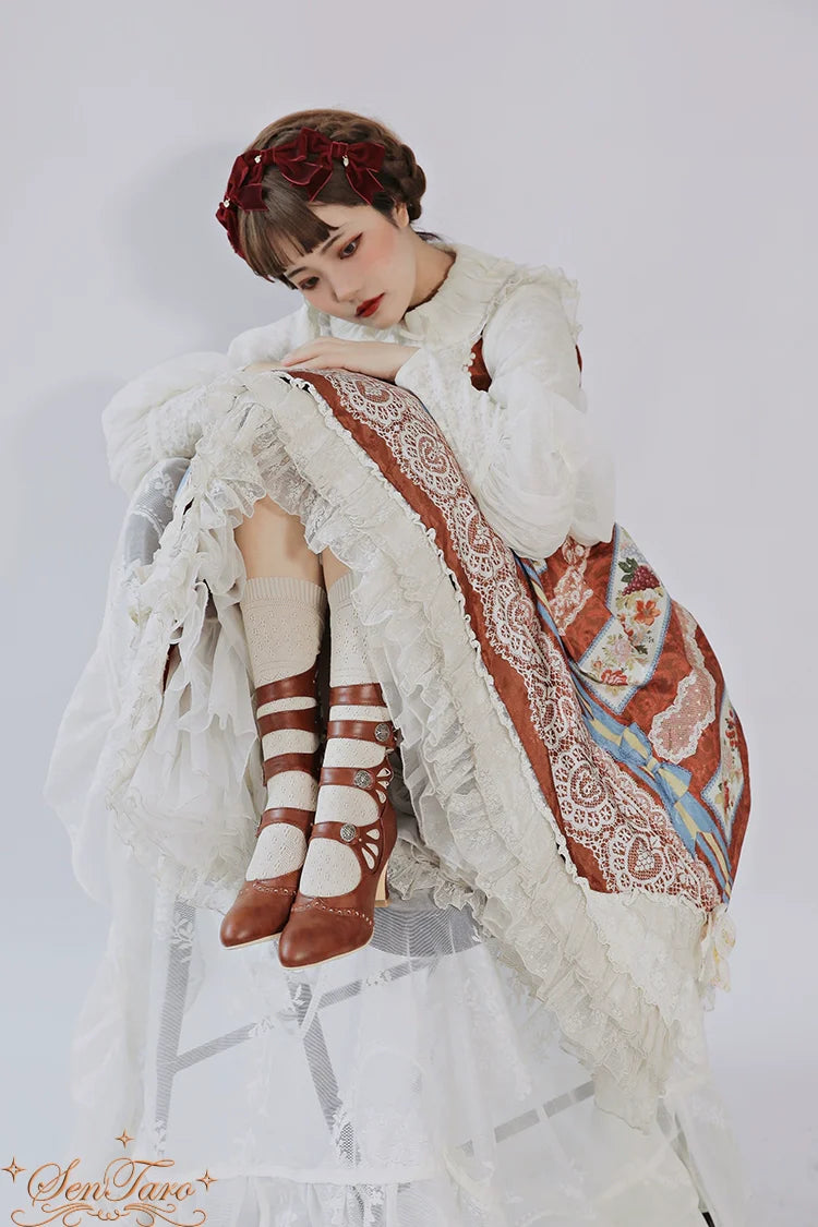 Sentaro - Floral Carved - Vintage Lolita Shoes Mary Jane Hollow-out Ankle Boots