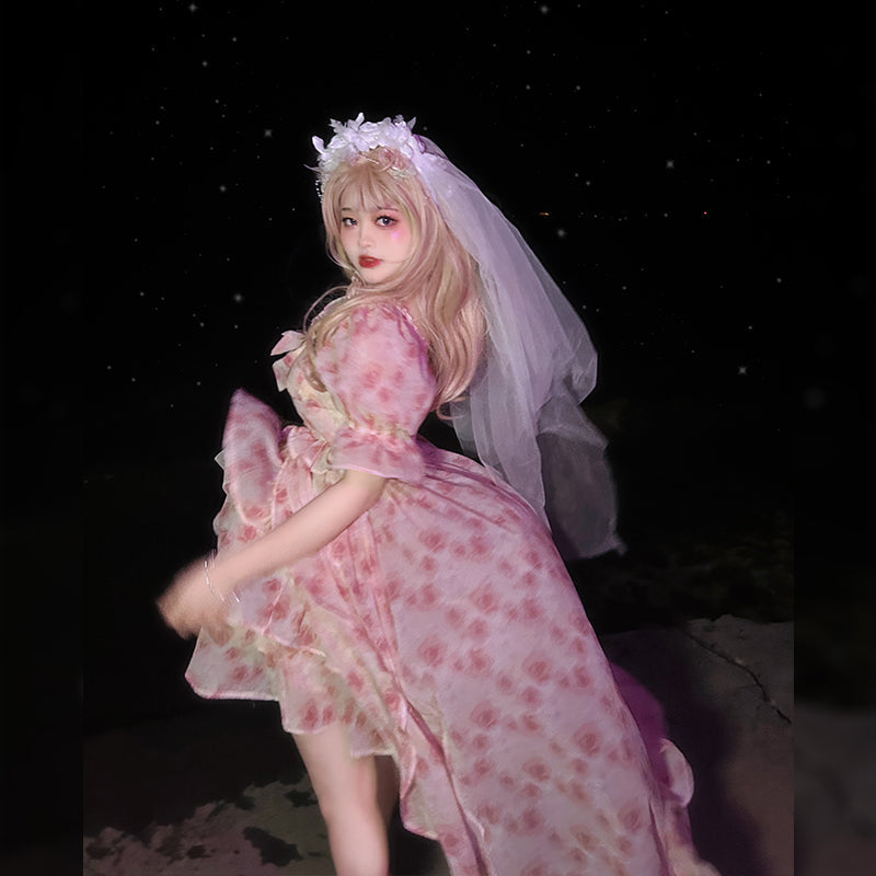Yingtang - Berlin Rose - Plus Size Lolita Dress Puffy Trailing Floral Print