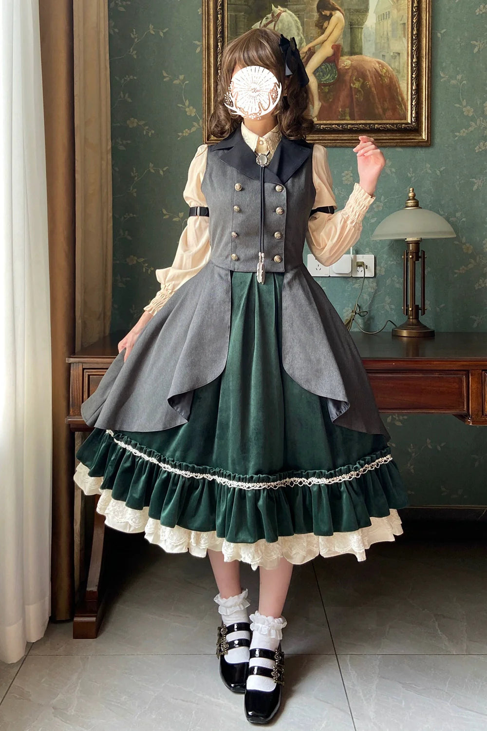Miss Point - Rose Doll - Retro Lolita Vest Velvet Lolita Waistcoat