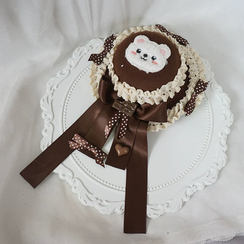 MaoJiang Handmade - Kawaii Lolita Headdress Chocolate Brown Top Hat