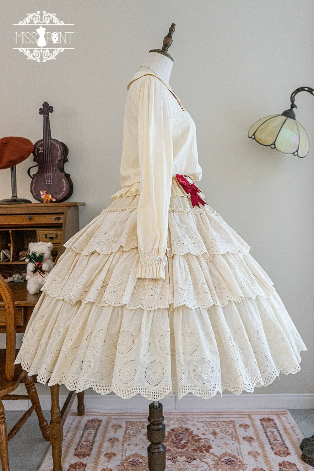 Miss Point - Chubby Fox in the Forest - Customized Lolita Skirt Embroidery Lace Cotton Lolita Skirt