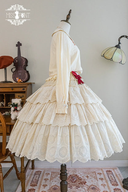 Miss Point - Chubby Fox in the Forest - Customized Lolita Skirt Embroidery Lace Cotton Lolita Skirt