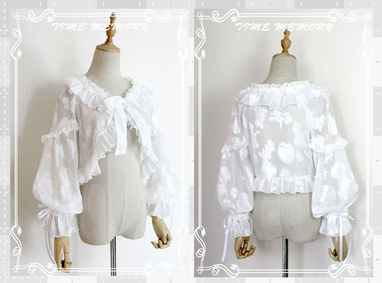 Time Memory - Xianbei - Sweet Lolita Chiffon Lantern Sleeve Cardigan with Bow
