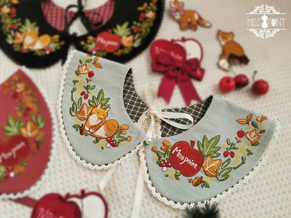 Miss Point - Chubby Fox in the Forest - Kawaii Lolita Accessories Knitted Fox Scarf Embroidered Faux Collar