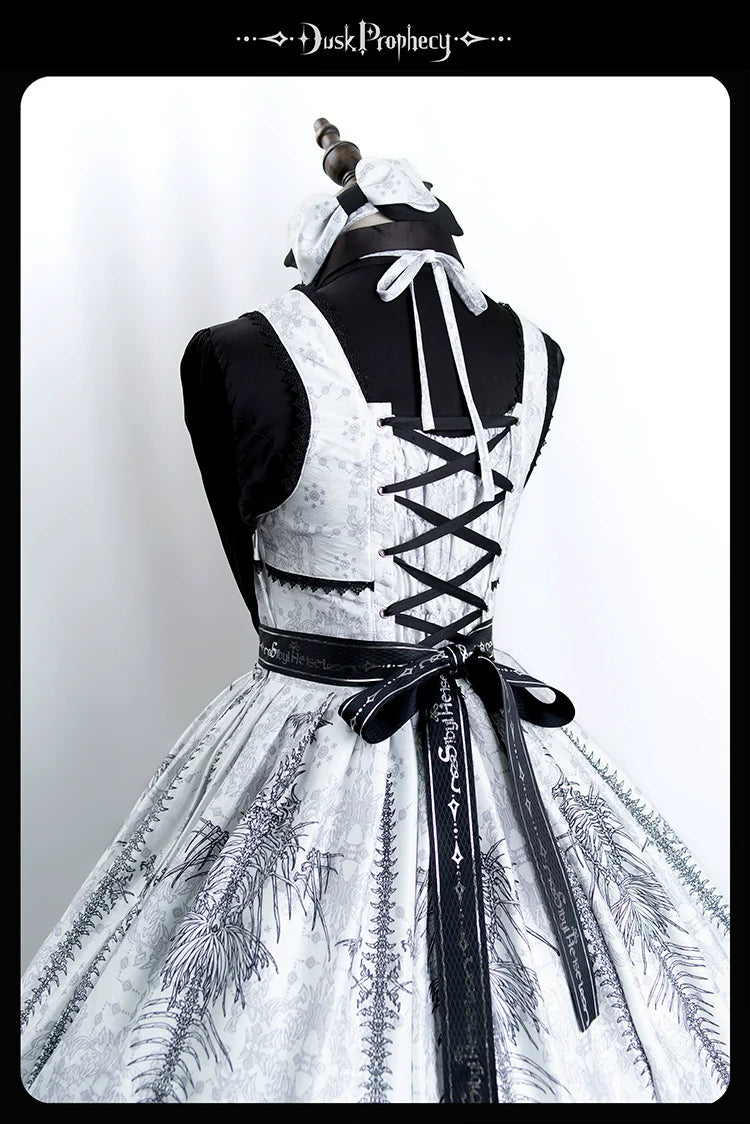 DuskProphecy - Coccyx - Elegant Lolita Dress High Waist Fishbone Print JSK Set