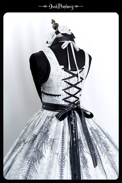 DuskProphecy - Coccyx - Elegant Lolita Dress High Waist Fishbone Print JSK Set