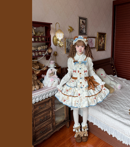 Cheese Mee Mee - Seaside Tea Party - Sweet Lolita Dress Cute Print JSK and Cape