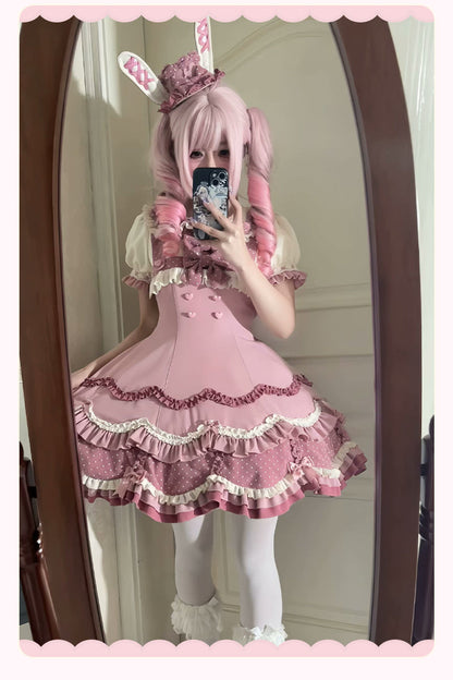 Sakurahime - Bunny Breeze - Pink Sweet Lolita OP Dress with Cute Hat and Bunny Ears