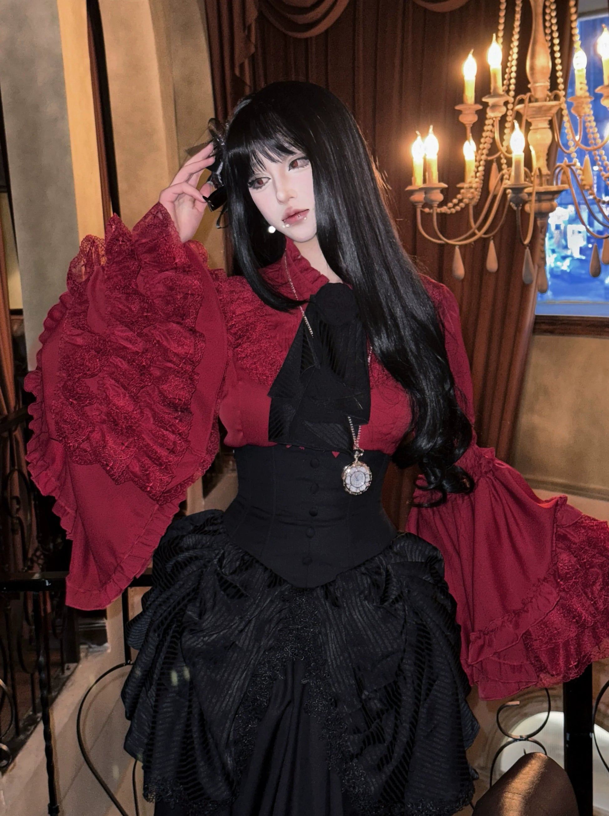 Twilight Zone - Gothic Lolita Blouse, Lace Hime-sleeve