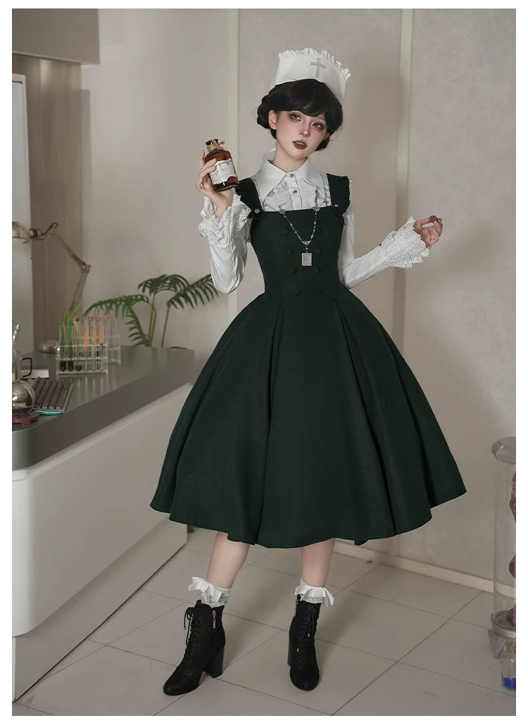 With PUJI - Letter and Poetry ﾂｷ Abyss Clinic - Gothic Lolita Green Dress Set