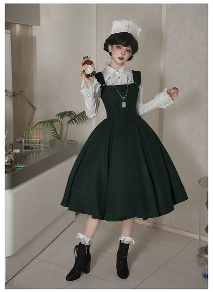 With PUJI - Letter and Poetry ﾂｷ Abyss Clinic - Gothic Lolita Green Dress Set