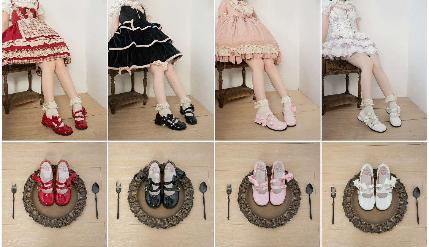 Dolly Doll - Apple Candy - Mary Jane Lolita Shoes Bow PU Low-Mid Heel Shoes