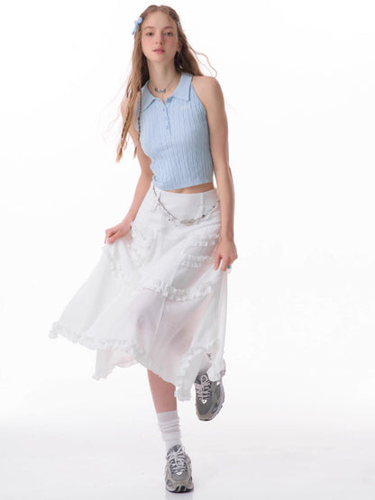 High waist slim lace white skirt【s0000007832】