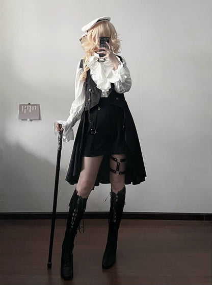 Gazing Galactic - Moonstone - Ouji Lolita Black Vest Prince Long Trailing Vest