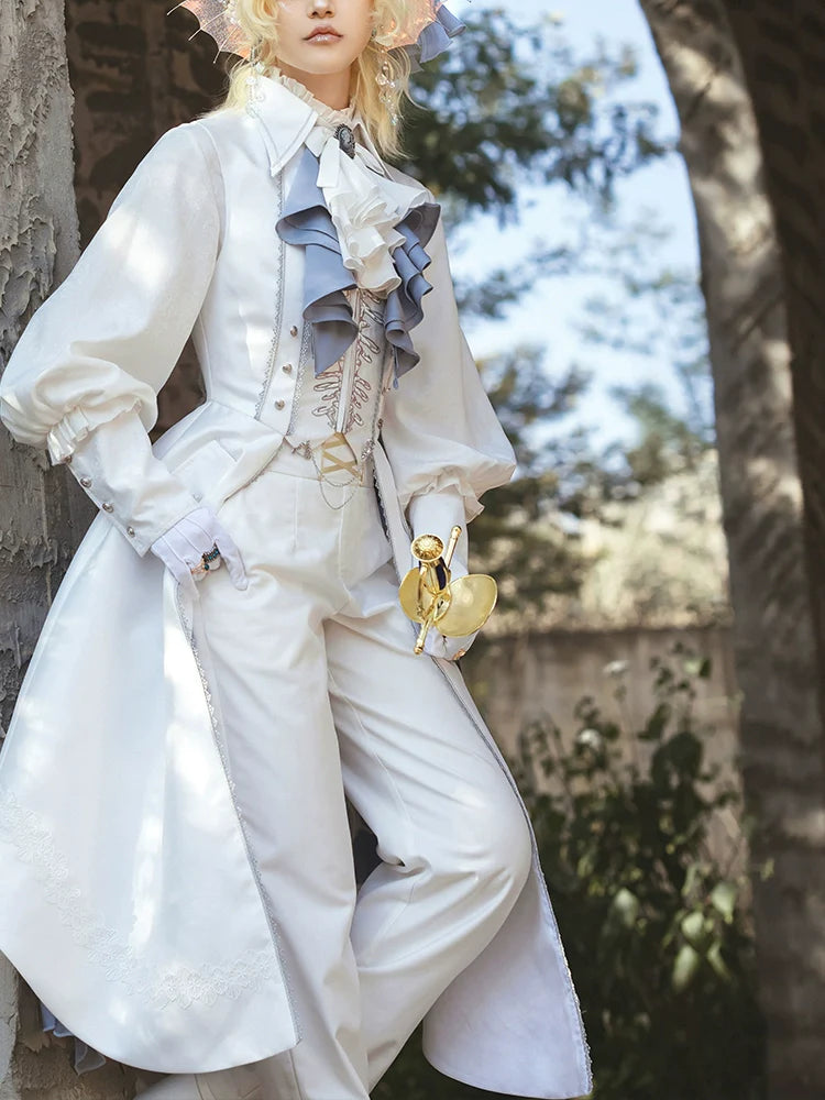 Forest Fluorescent Carps - Crumbling Skeleton - Ouji Lolita Fishbone Embroideried Vest, Prince Pants Suits