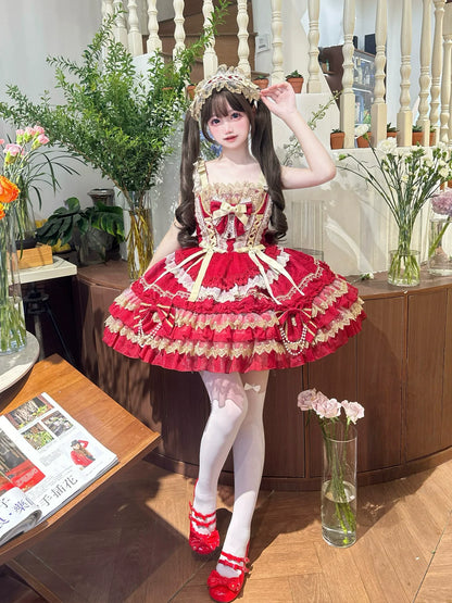 Hanguliang - Gilded Memories - Princess Lolita Jumper Dress, Tiered Ruffles