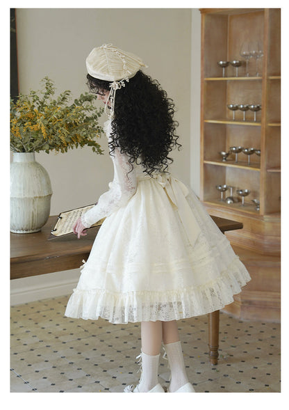 With PUJI - Floral Melody - Ivory Classic Lolita Long Sleeve OP Dress with Layered Bolero