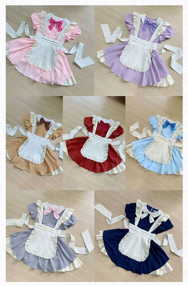 With PUJI - KissKiss - Maid Lolita OP Dress Pleated Lace Multicolor Dress