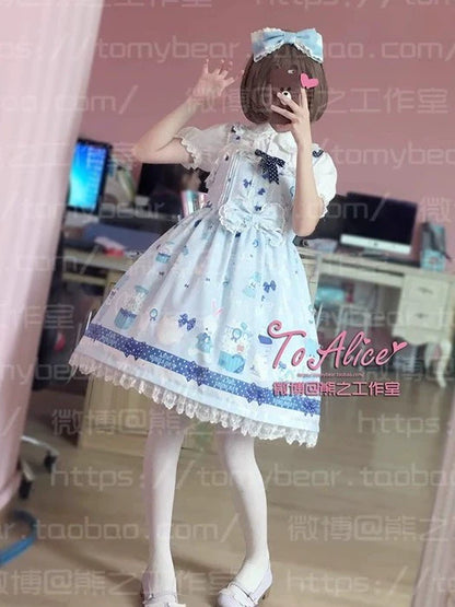 To Alice - Dear Dolls - Kawaii Lolita JSK Dress, Bear & Bunny Print