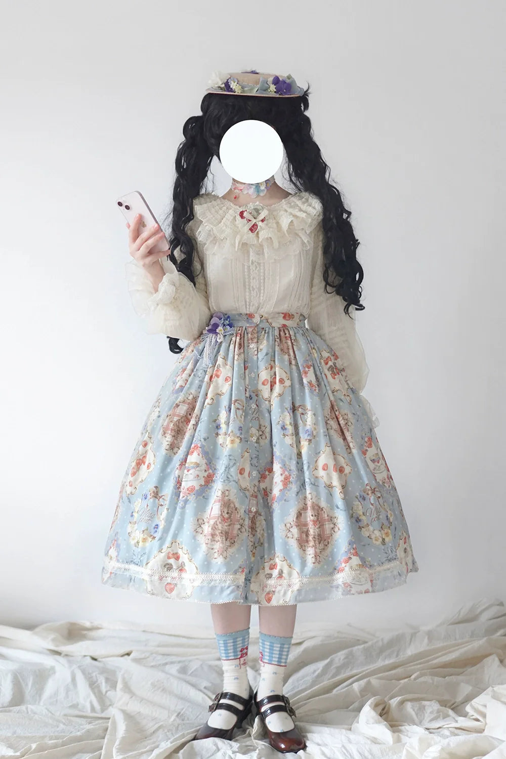 Miss Point - Cat Rose Tea - Sweet Lolita Skirt with Cute Prints Customized Size