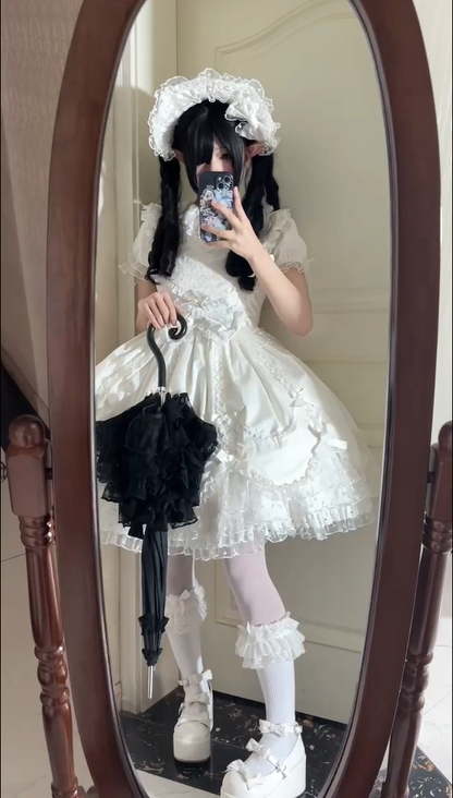 The Seventh Doll - Sweet Diary SP - Vintage Lolita Jumper Dress Petal-like Hem JSK Headdress Set