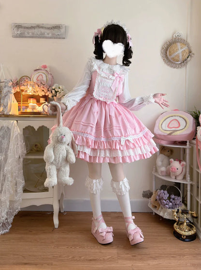 Hanguliang - Sweet Bear - Kawaii Lolita JSK Dress Embroidery Flounce Hem