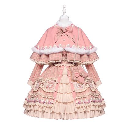 Youpairui - Helford - Sweet Coordinated Lolita Suit Pink Plaid Lolita SK Set