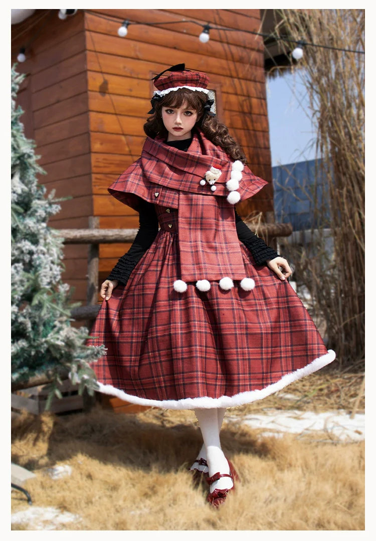 With PUJI - Wish Date - Twins Lolita Fishbone Bust-supporting JSK Winter Scarf-Cape