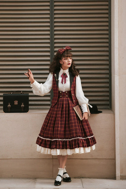 Miss Point - Rose - Elegant Lolita Fishbone Grid Skirt Customized