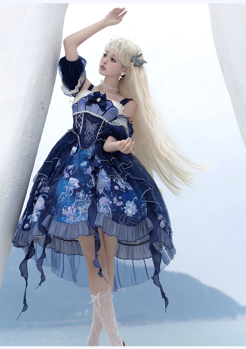 YingLuoFu - Original Elegant Lolita Blue Lolita JSK