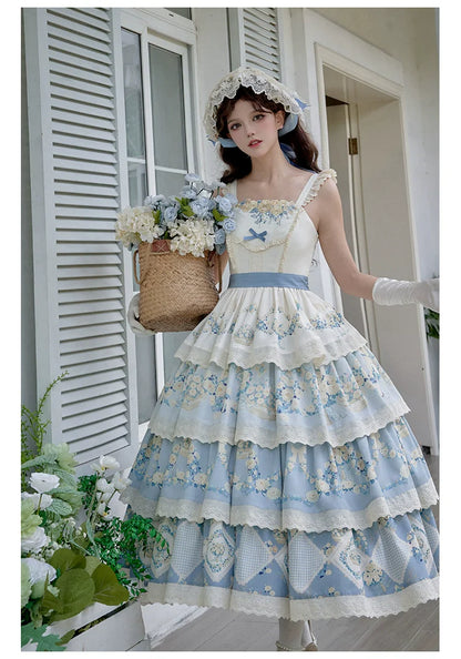 With PUJI - Letter and Poetry - Classic Lolita JSK Suit Four-tiered Twins Dress